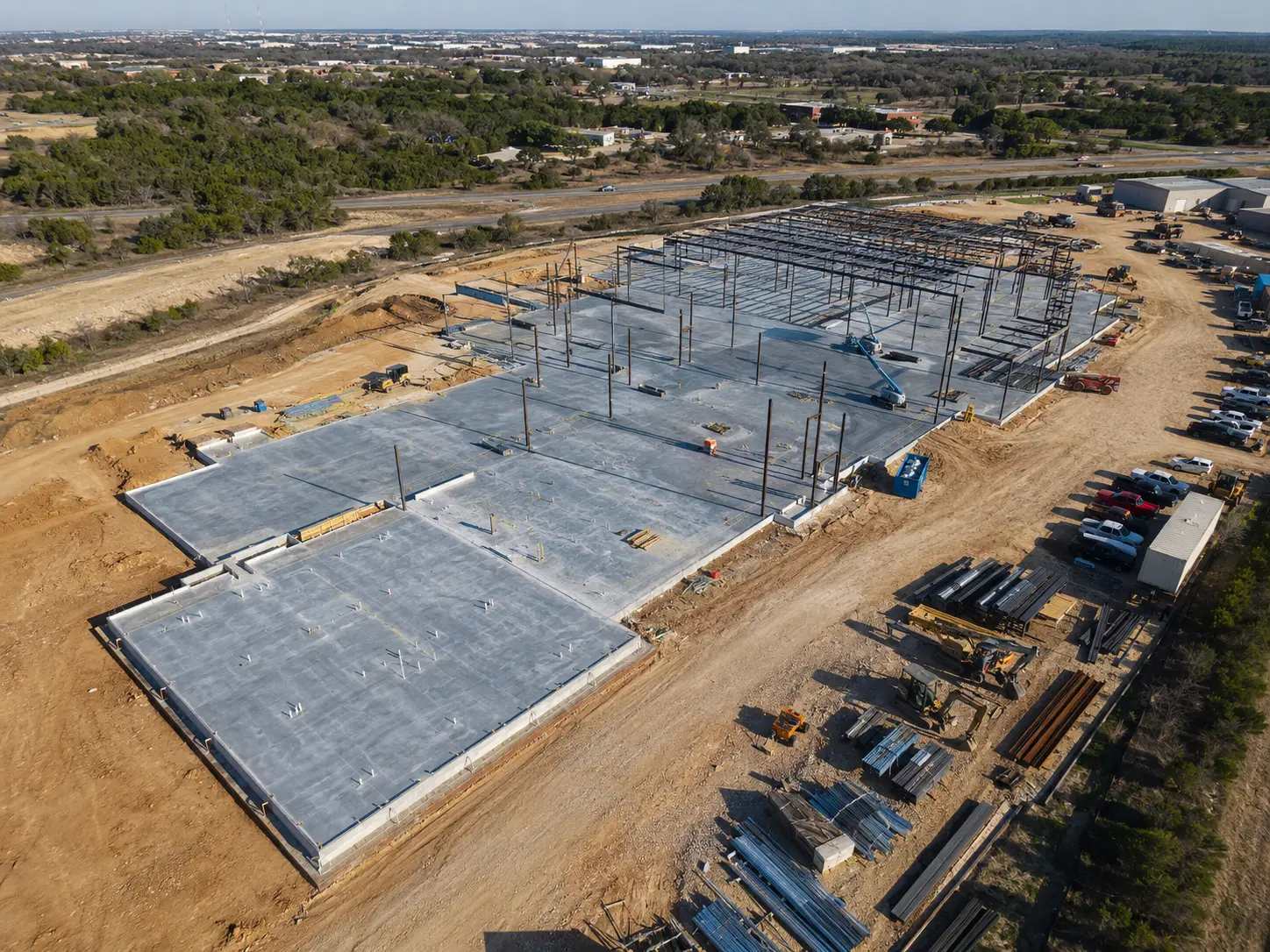 Aerial documentation view of a commercial construction site